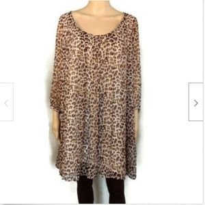 BCBGMaxazria brown print chiffon baby doll dress c